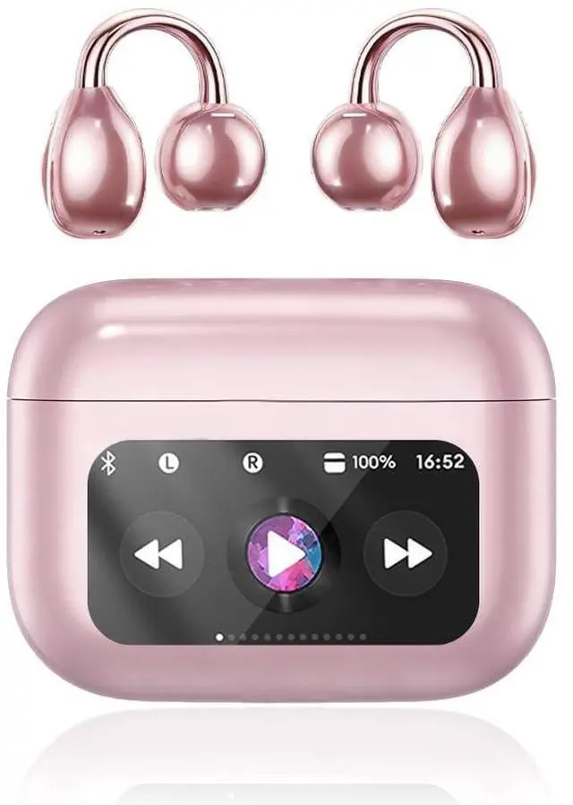 Main image of Clip On Ear Headphones, Open Ear Earbuds Wireless Bluetooth 5.4, Clip On Earbuds with LCD Touchscreen, Lightweight Comfort Open Ear Headphones for Pad Tablet Laptop Android/iOS Phones (Pink)