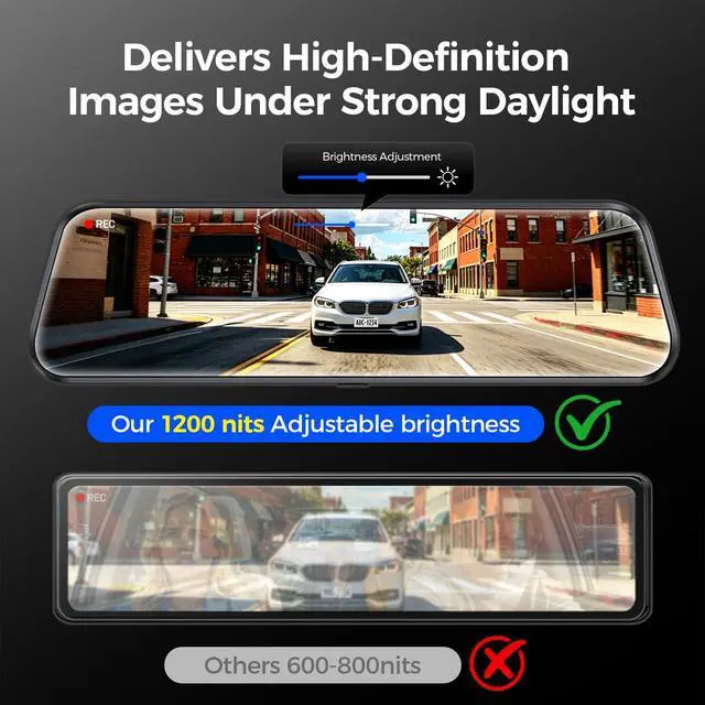Alt view image 4 of 7 - Mirror Dash Cam,Rear View Mirror Camera 10'', 1080P FHD Full Touch Screen Dash Cam Front and RearCam with Night Vision, Streaming Media 170°Wide Angle Parking Assistance Free 32GB Card