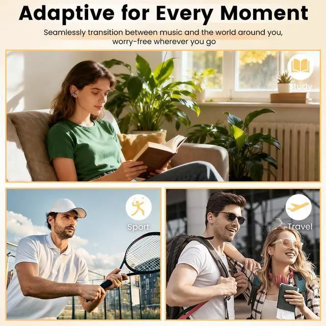 Alt view image 3 of 7 - Clip On Ear Headphones, Open Ear Earbuds Wireless Bluetooth 5.4, Clip On Earbuds with LCD Touchscreen, Lightweight Comfort Open Ear Headphones for Pad Tablet Laptop Android/iOS Phones (Pink)