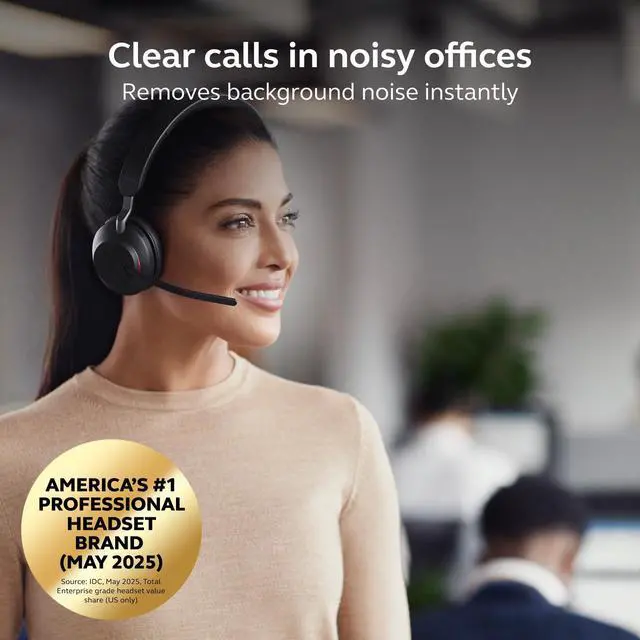 Alt view image 3 of 7 - Evolve2 65 Bluetooth Wireless Headset with Mic for Calls and Music, Single-Ear Headphones with USB-A Adapter, Up to 37 Hours Battery, Works with Microsoft Teams, Black