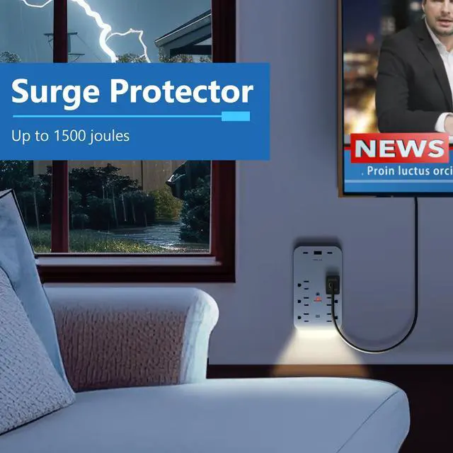 Alt view image 2 of 7 - 6-Outlet Surge Expander, Surge Protector Up to 1500J, Matte White | 2 Type C & 1 Type A USB Outlet Extender, LED Indicator, UL Listed, Thermoplastic, USB-C, Expand Your Power With 6 Outlets