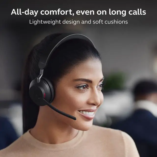 Alt view image 4 of 7 - Evolve2 65 Bluetooth Wireless Headset with Mic for Calls and Music, Single-Ear Headphones with USB-A Adapter, Up to 37 Hours Battery, Works with Microsoft Teams, Black