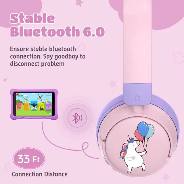 Alt view image 5 of 7 - Kids Headphones Bluetooth for Girls, Toddler Headphones Wireless for School | 85/95dB Volume Limited, 50H Playtime, Bluetooth 6.0, Built in Mic, Fast Charging for Tablet, iPad, Cellphone