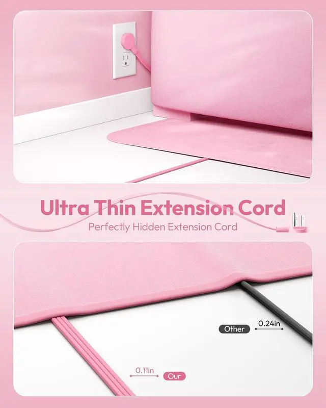 Alt view image 7 of 7 - Pink Power Strip, Power Strip Flat Extension Cord 15FT, 9 Outlets 3 USB Ports(1 USB C), Wall Mount, Multiple Outlets for Home, Dorm, Vanity Desk, Nightstand,Women