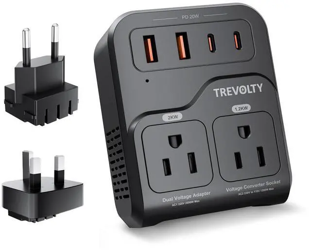 Main image of 2000W Voltage Converter US to Europe, 220V to 110V Converter for European Travel with 3AC/2USB-A/2USB-C (PD20W), Travel Essentials with Type C G Plug (Black)