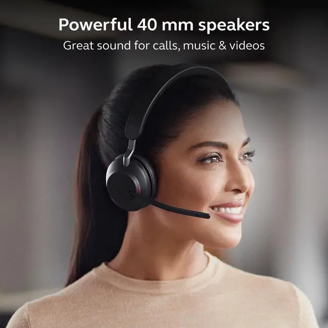 Alt view image 7 of 7 - Evolve2 65 Bluetooth Wireless Headset with Mic for Calls and Music, Single-Ear Headphones with USB-A Adapter, Up to 37 Hours Battery, Works with Microsoft Teams, Black