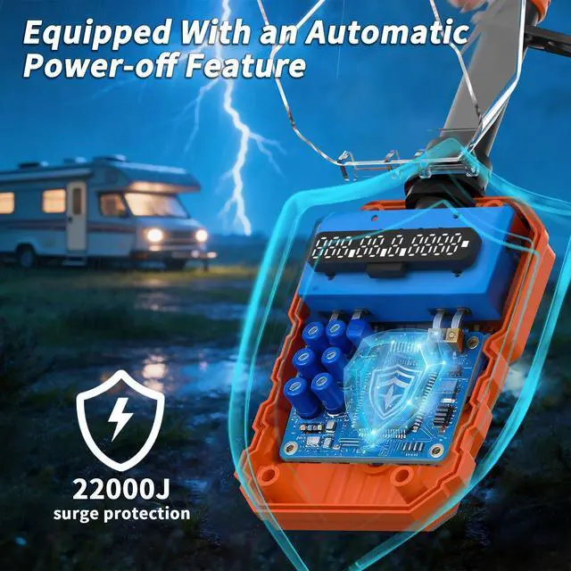 Alt view image 4 of 7 - 22000J RV Surge Protector 30 Amp with Auto Shutoff & Reset, LED Display Real-Time Circuit Analyzer for Camper Travel Trailers, RV Adapter Plug with Waterproof Cover