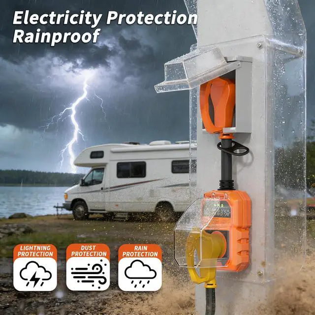 Alt view image 7 of 7 - 22000J RV Surge Protector 30 Amp with Auto Shutoff & Reset, LED Display Real-Time Circuit Analyzer for Camper Travel Trailers, RV Adapter Plug with Waterproof Cover