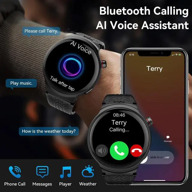 Alt view image 7 of 7 - Smart Watch for Men, 1.85" Large Display, 40-Day Daily Use Battery, Answer/Make Calls, 100+ Sports Modes, Compatible Android & iOS (Includes Steel Strap & Charging Dock)
