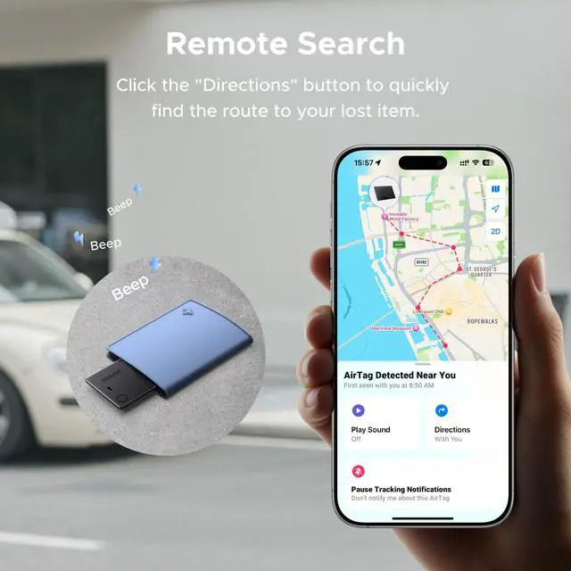 Alt view image 5 of 7 - FineTrack Slim Wallet Tracker Card (iOS Only) | Rechargeable Air Tracker Tags Compatible with Apple Find My, Smart Tags for Wallet,Luggage and More