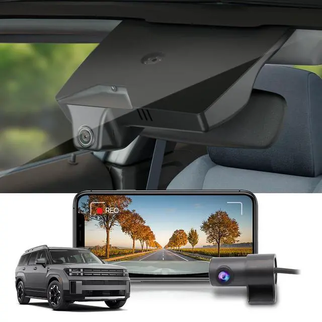 Main image of Front 4K+Rear 1080P Dash Cam Adapts for Hyundai Santa Fe 2024-2026 (Part No#P6000), OEM Factory Look, 2 Way HD Video, Built-in WiFi & APP, Loop Recording, G-Sensor, Easy to Set, 128GB Card