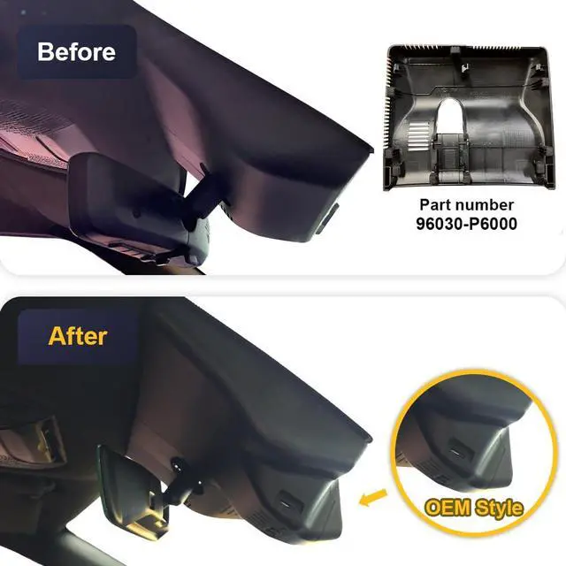 Alt view image 3 of 7 - Front 4K+Rear 1080P Dash Cam Adapts for Hyundai Santa Fe 2024-2026 (Part No#P6000), OEM Factory Look, 2 Way HD Video, Built-in WiFi & APP, Loop Recording, G-Sensor, Easy to Set, 128GB Card