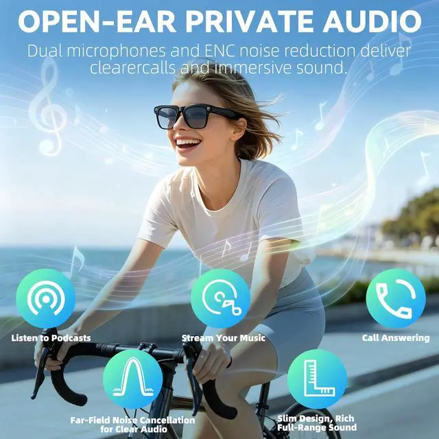 Alt view image 5 of 7 - AI Smart Glasses with 8MP Camera, 1080P Video Recording Sunglasses | Photo Capture | Object Recognition | One-Click Video Generation | Real-Time Live View | Bluetooth Calls | AI Assistant