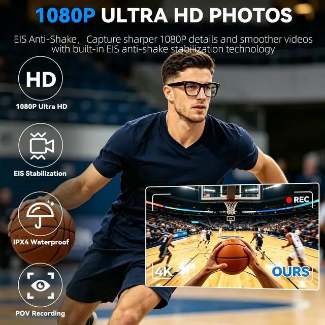 Alt view image 3 of 7 - AI Smart Glasses with 8MP Camera, 1080P Video Recording Sunglasses | Photo Capture | Object Recognition | One-Click Video Generation | Real-Time Live View | Bluetooth Calls | AI Assistant