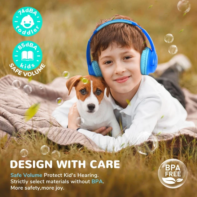 Alt view image 2 of 6 - BTH18 Kids Bluetooth Headphones LED Lights for Toddler Boys Girls SafeSound Tech, 43H Playtime Stereo Sound, USB C Charging AUX Cable, Over Ear Kids Headphones Wireless for iPad/Tablet/Travel