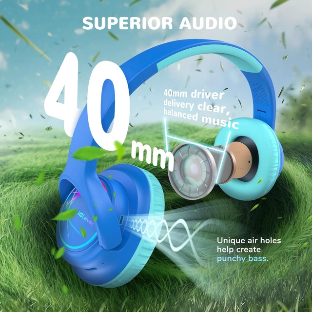 Alt view image 5 of 6 - BTH18 Kids Bluetooth Headphones LED Lights for Toddler Boys Girls SafeSound Tech, 43H Playtime Stereo Sound, USB C Charging AUX Cable, Over Ear Kids Headphones Wireless for iPad/Tablet/Travel