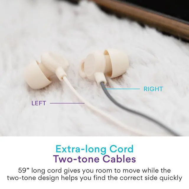 Alt view image 3 of 7 - SleepTones USB-C Wired Sleep Earbuds for Side Sleepers with Lightweight Low-Profile Silicone Earpieces, Noise Reduction Sleeping Headphones with Built-in Mic & Volume Controls (Beige)