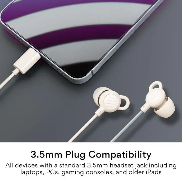 Alt view image 5 of 7 - SleepTones USB-C Wired Sleep Earbuds for Side Sleepers with Lightweight Low-Profile Silicone Earpieces, Noise Reduction Sleeping Headphones with Built-in Mic & Volume Controls (Beige)