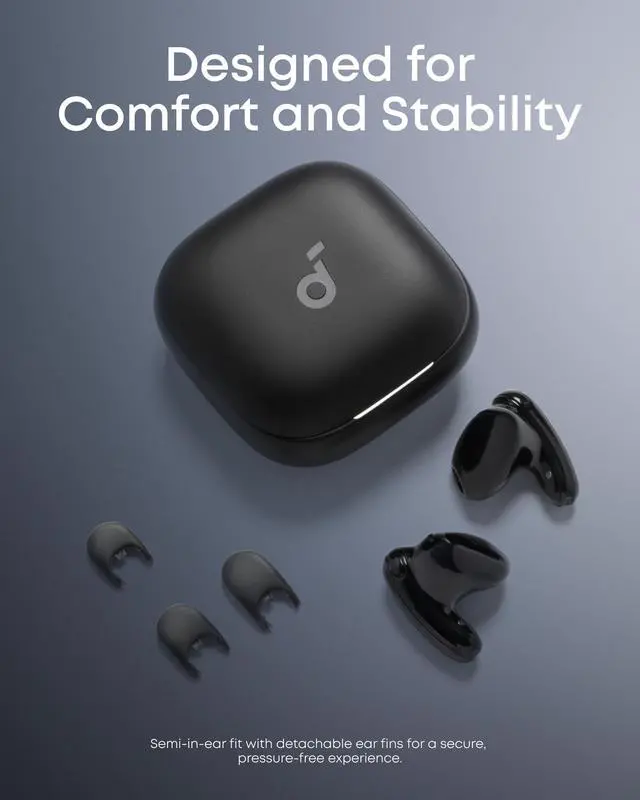 Alt view image 2 of 7 - Liberty Buds by Anker Wireless Earbuds with Adaptive ANC | Semi-in-ear design with removable ear fins, fast charging, translation support, and up to 30 hours of playtime