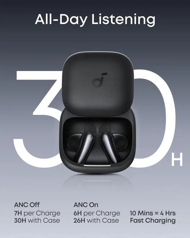 Alt view image 6 of 7 - Liberty Buds by Anker Wireless Earbuds with Adaptive ANC | Semi-in-ear design with removable ear fins, fast charging, translation support, and up to 30 hours of playtime