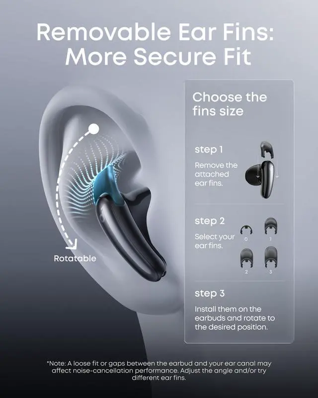 Alt view image 7 of 7 - Liberty Buds by Anker Wireless Earbuds with Adaptive ANC | Semi-in-ear design with removable ear fins, fast charging, translation support, and up to 30 hours of playtime