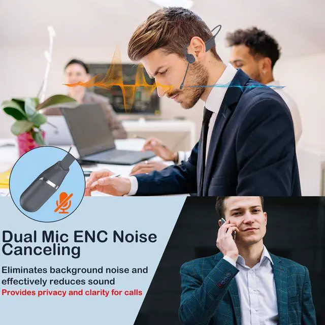 Alt view image 2 of 7 - Meetings Open-Ear Headphones with Rotatable Noise-Canceling Boom Mic, Bone Conduction Bluetooth 5.4 Headphones with One-Touch Mute&Magnetic Charging for All-Day Use,Perfect for Driving Learning