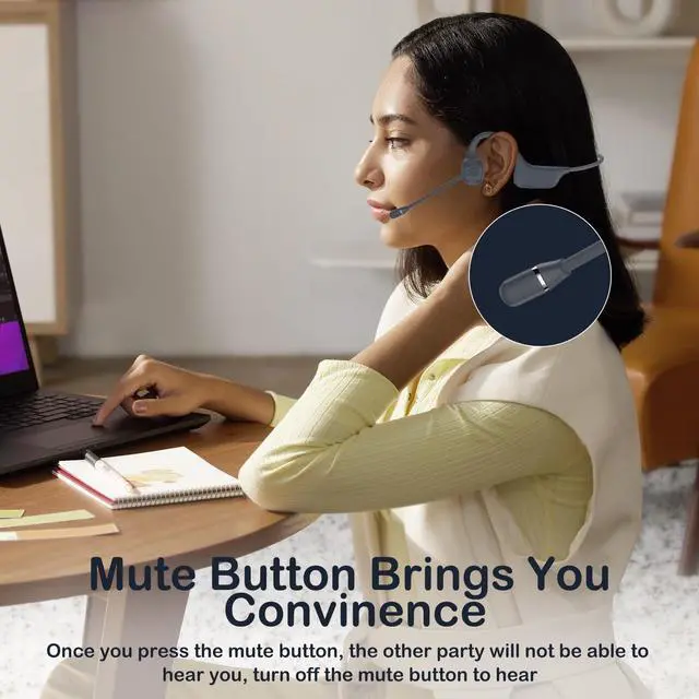 Alt view image 3 of 7 - Meetings Open-Ear Headphones with Rotatable Noise-Canceling Boom Mic, Bone Conduction Bluetooth 5.4 Headphones with One-Touch Mute&Magnetic Charging for All-Day Use,Perfect for Driving Learning