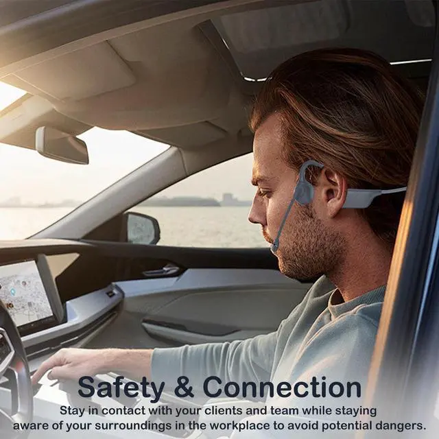 Alt view image 4 of 7 - Meetings Open-Ear Headphones with Rotatable Noise-Canceling Boom Mic, Bone Conduction Bluetooth 5.4 Headphones with One-Touch Mute&Magnetic Charging for All-Day Use,Perfect for Driving Learning