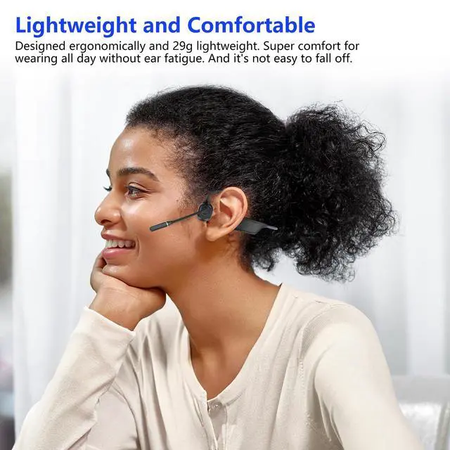 Alt view image 5 of 7 - Meetings Open-Ear Headphones with Rotatable Noise-Canceling Boom Mic, Bone Conduction Bluetooth 5.4 Headphones with One-Touch Mute&Magnetic Charging for All-Day Use,Perfect for Driving Learning
