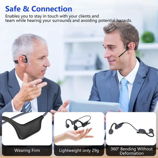 Alt view image 7 of 7 - Meetings Open-Ear Headphones with Rotatable Noise-Canceling Boom Mic, Bone Conduction Bluetooth 5.4 Headphones with One-Touch Mute&Magnetic Charging for All-Day Use,Perfect for Driving Learning