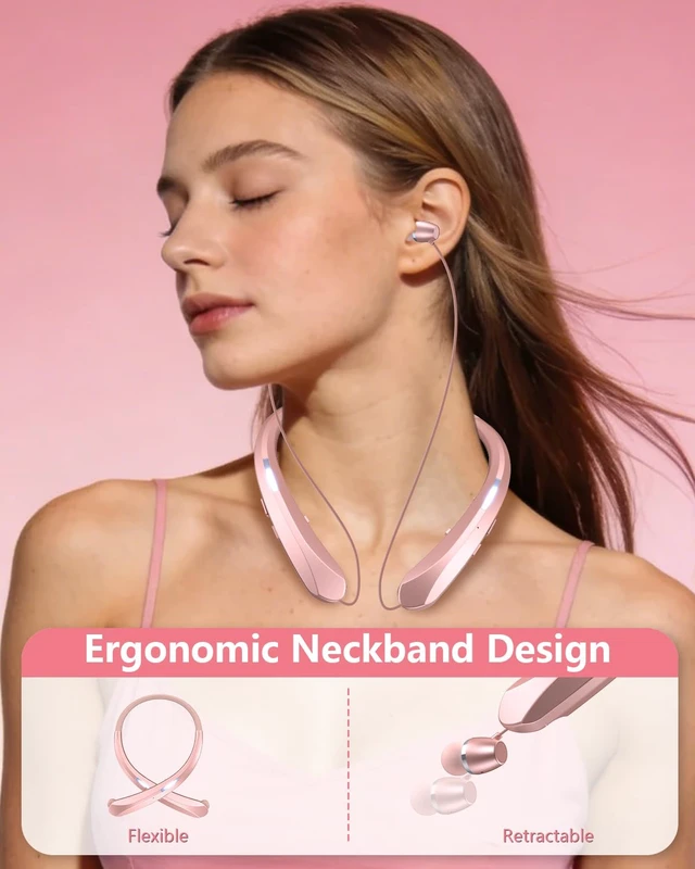 Alt view image 2 of 6 - Neckband Bluetooth Headphones, Bluetooth 5.3 Headphones 18Hrs Extra Long Playtime Stereo Bass in-Ear Headsets with Mic, IPX5 Waterproof Earphones, Neckband Earbuds for Sport, Business