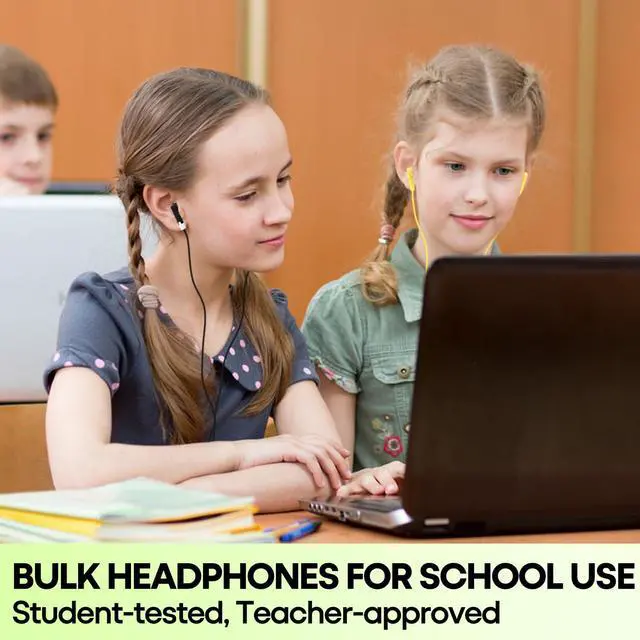Alt view image 5 of 7 - 50 Pack Bulk Kids Earbuds for School Classroom Library, Student Wired Earphones with 3.5 mm Jack Multi Colored Earphones for Computer Chromebook Laptop PC (HY01,50 Mixed)