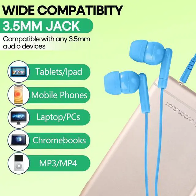 Alt view image 6 of 7 - 50 Pack Bulk Kids Earbuds for School Classroom Library, Student Wired Earphones with 3.5 mm Jack Multi Colored Earphones for Computer Chromebook Laptop PC (HY01,50 Mixed)