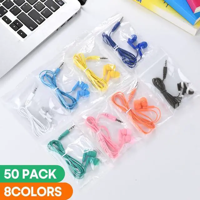 Alt view image 7 of 7 - 50 Pack Bulk Kids Earbuds for School Classroom Library, Student Wired Earphones with 3.5 mm Jack Multi Colored Earphones for Computer Chromebook Laptop PC (HY01,50 Mixed)