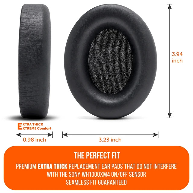 Alt view image 4 of 7 - PadZ WH1000XM4 - Extra Thick Earpads for Sony WH1000XM4 Made by Wicked Cushions Soft PU Leather, Luxurious Memory Foam, Added Thickness Without Disabling Sensor Black