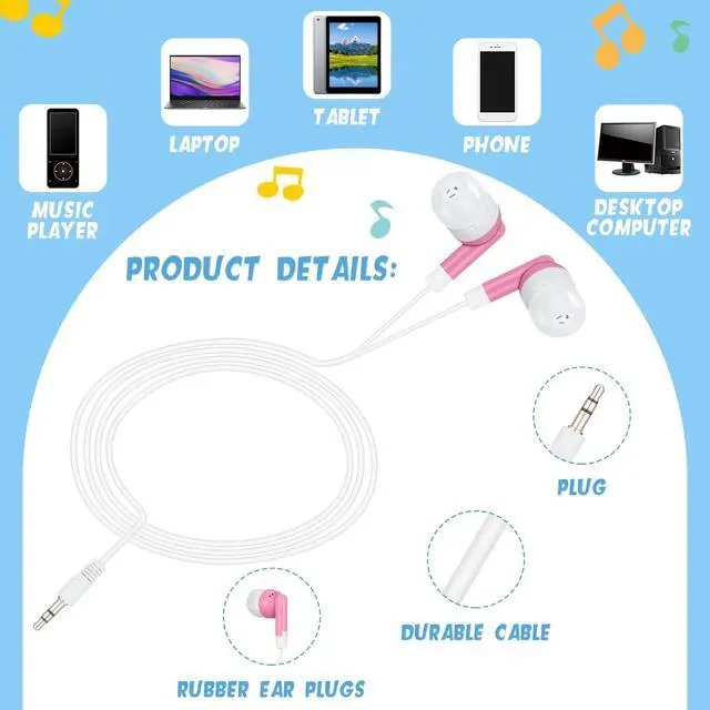 Alt view image 3 of 6 - 400 Packs Bulk Earbuds Kids Wired Headphones Colorful in Ear Earphones Classroom Buds for Smartphones Laptop School Library Students Supplies, 5 Colors
