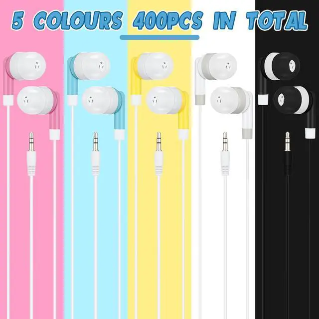 Alt view image 2 of 6 - 400 Packs Bulk Earbuds Kids Wired Headphones Colorful in Ear Earphones Classroom Buds for Smartphones Laptop School Library Students Supplies, 5 Colors