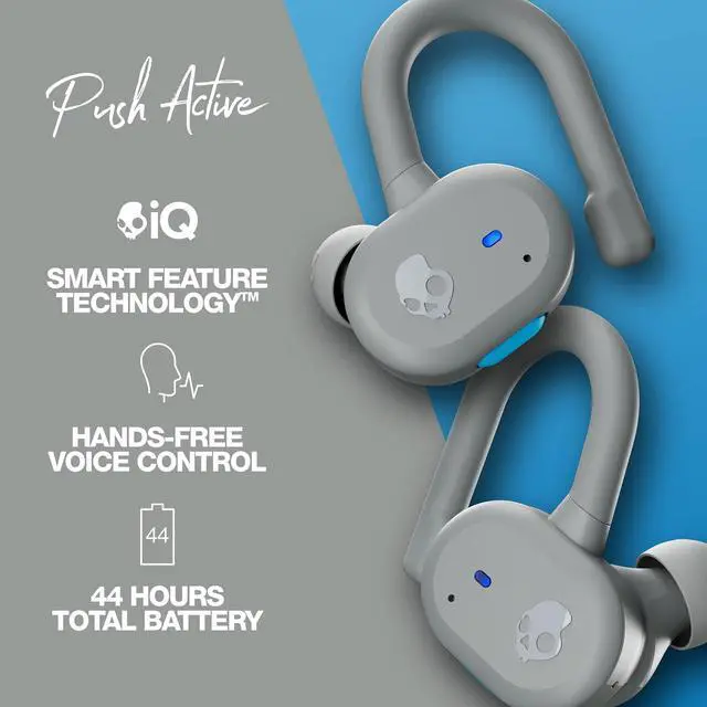 Alt view image 2 of 7 - Push Active True Wireless in-Ear Bluetooth Earbud, Use with iPhone and Android with Charging Case and Mic, Great for Gym, Sports, and Gaming, IP55 Water, Dust Resistant - Grey/Blue