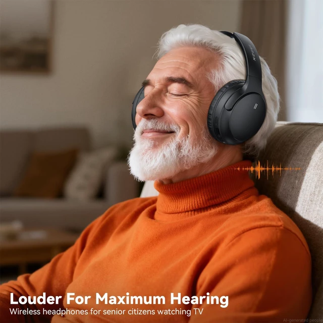 Alt view image 5 of 7 - Wireless Headphones for TV Watching, TV Headphones Wireless for Seniors with Transmitter Charging Base, No Delay Bluetooth Headphones for TV for Hard of Hearing, Plug and Play, Gifts for Elderly