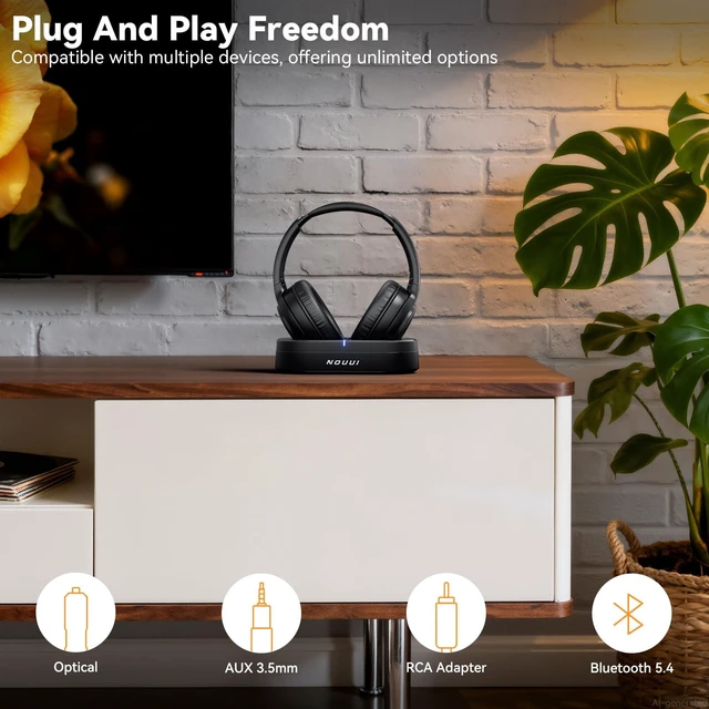 Alt view image 6 of 7 - Wireless Headphones for TV Watching, TV Headphones Wireless for Seniors with Transmitter Charging Base, No Delay Bluetooth Headphones for TV for Hard of Hearing, Plug and Play, Gifts for Elderly