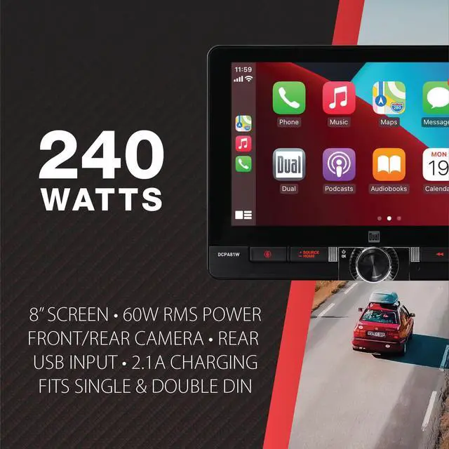 Alt view image 3 of 7 - DCPA81W 8" Wireless CarPlay & Android Single/Double DIN | Fits single or double DIN, wired or wireless Certified Apple CarPlay plus Android Auto, front and rear camera inputs, USB