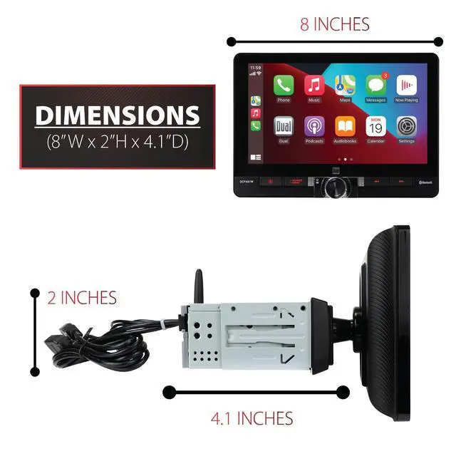 Alt view image 4 of 7 - DCPA81W 8" Wireless CarPlay & Android Single/Double DIN | Fits single or double DIN, wired or wireless Certified Apple CarPlay plus Android Auto, front and rear camera inputs, USB