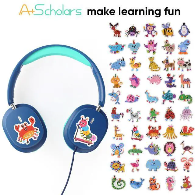 Alt view image 3 of 6 - Kids Wired Headphones for School, 2-Pack with Sharing Splitter | Stereo sound, Comfortable over-ear fit, Foldable design, Tangle-free 3.5 mm cable, Ideal for tablets, laptops and computers