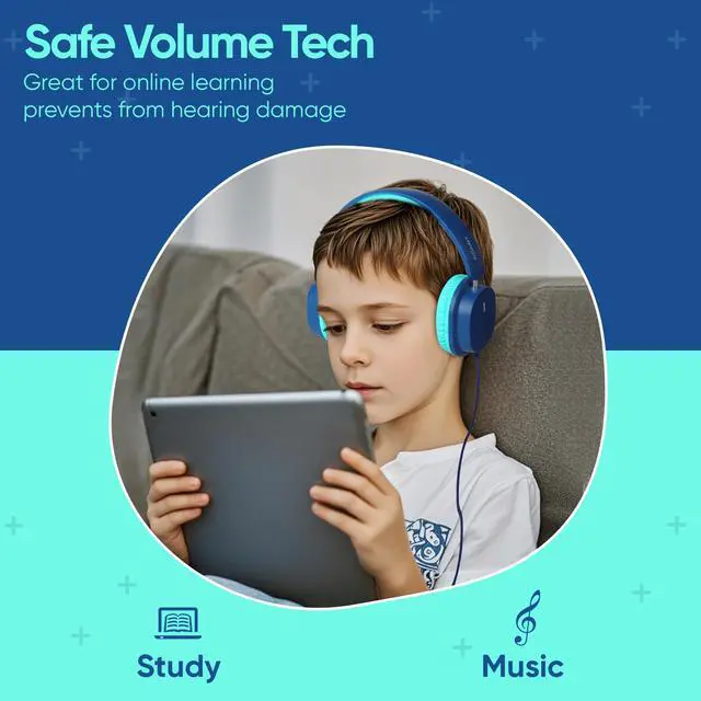 Alt view image 4 of 6 - Kids Wired Headphones for School, 2-Pack with Sharing Splitter | Stereo sound, Comfortable over-ear fit, Foldable design, Tangle-free 3.5 mm cable, Ideal for tablets, laptops and computers