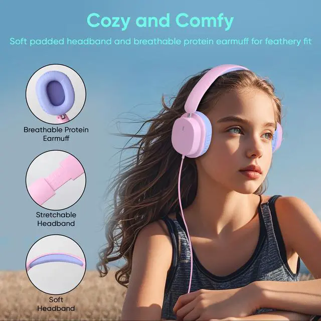Alt view image 5 of 6 - Kids Wired Headphones for School, 2-Pack with Sharing Splitter | Stereo sound, Comfortable over-ear fit, Foldable design, Tangle-free 3.5 mm cable, Ideal for tablets, laptops and computers