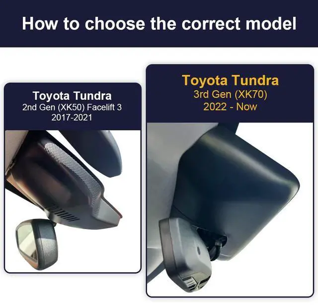 Alt view image 2 of 7 - 4K Dash Cam Suitable for Toyota Tundra 2022-2026 Hybrid & Sequoia 2023-2026 (Gen3), OEM Factory Look, 2160P UHD Video, Built-in WiFi & APP, Loop Recording, G-Sensor, Plug & Play, 64GB Card