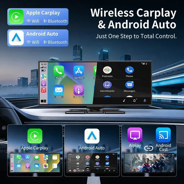 Alt view image 2 of 7 - 11.5" Largest Wireless Carplay Screen for Car, Portable Apple Carplay & Android Auto Touch Screen,1080p Backup Camera/Mirror Link/Voice Control/GPS/Bluetooth