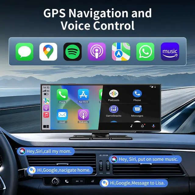 Alt view image 4 of 7 - 11.5" Largest Wireless Carplay Screen for Car, Portable Apple Carplay & Android Auto Touch Screen,1080p Backup Camera/Mirror Link/Voice Control/GPS/Bluetooth