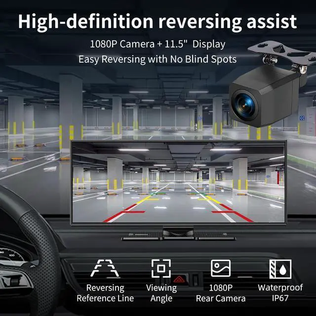 Alt view image 5 of 7 - 11.5" Largest Wireless Carplay Screen for Car, Portable Apple Carplay & Android Auto Touch Screen,1080p Backup Camera/Mirror Link/Voice Control/GPS/Bluetooth