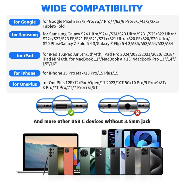 Alt view image 6 of 7 - USB C Headphones for Google Pixel 11 10 9 Pro XL Fold 8 a 7, White Type C Earphone Wired Earbud with Mic Stereo Cord Ear Bud for iPhone 17 Air 16 15 18 Pro Max Duo/Galaxy S26 S25 Ultra S24 S23